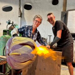 Clare Belfrage working with a Soneva Fushi glass studio assistant, December 2022. Photo courtesy the artist
